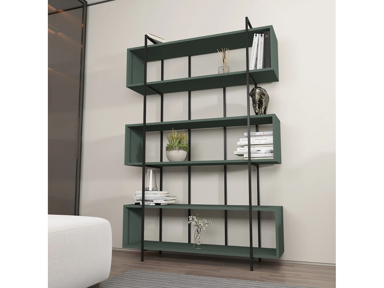 Bibliothèque contemporaine vert 180cm LULI