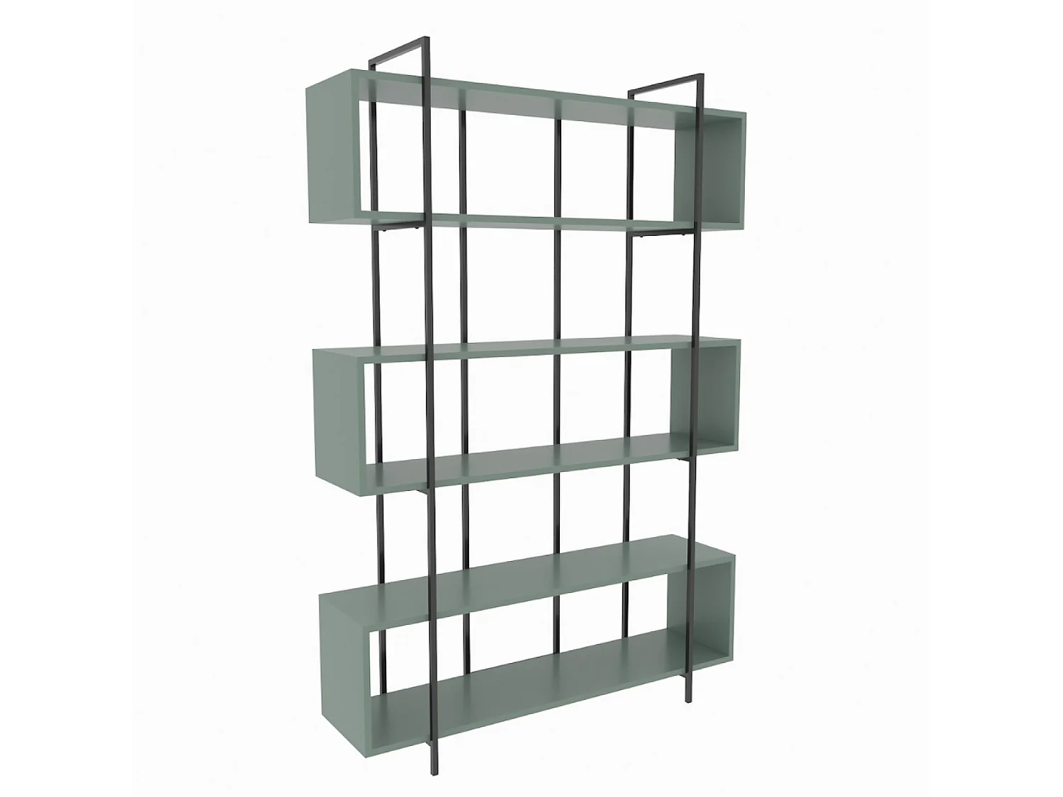 Biblioteca contemporánea verde 180cm LULI - Estantería Kotor estilo industrial, 12 estantes, roble antracita, gran capacidad de almacenamiento