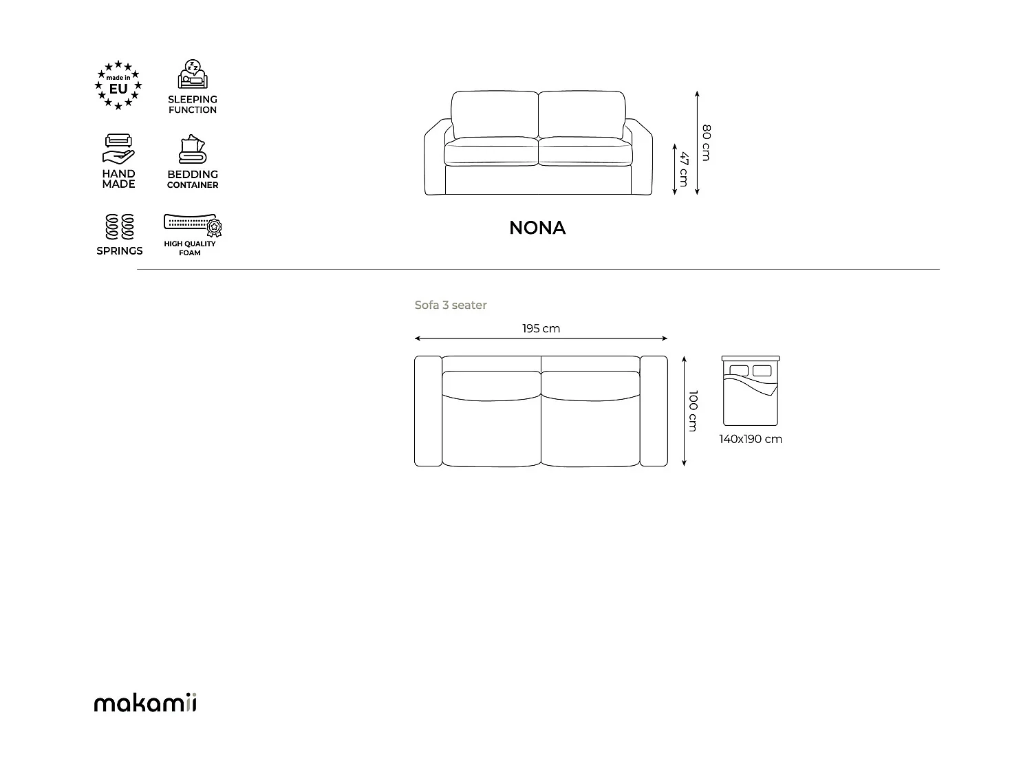 3-Sitzer Sofa mit Schlaffunktion - - Cord - Terrakotta - NONA