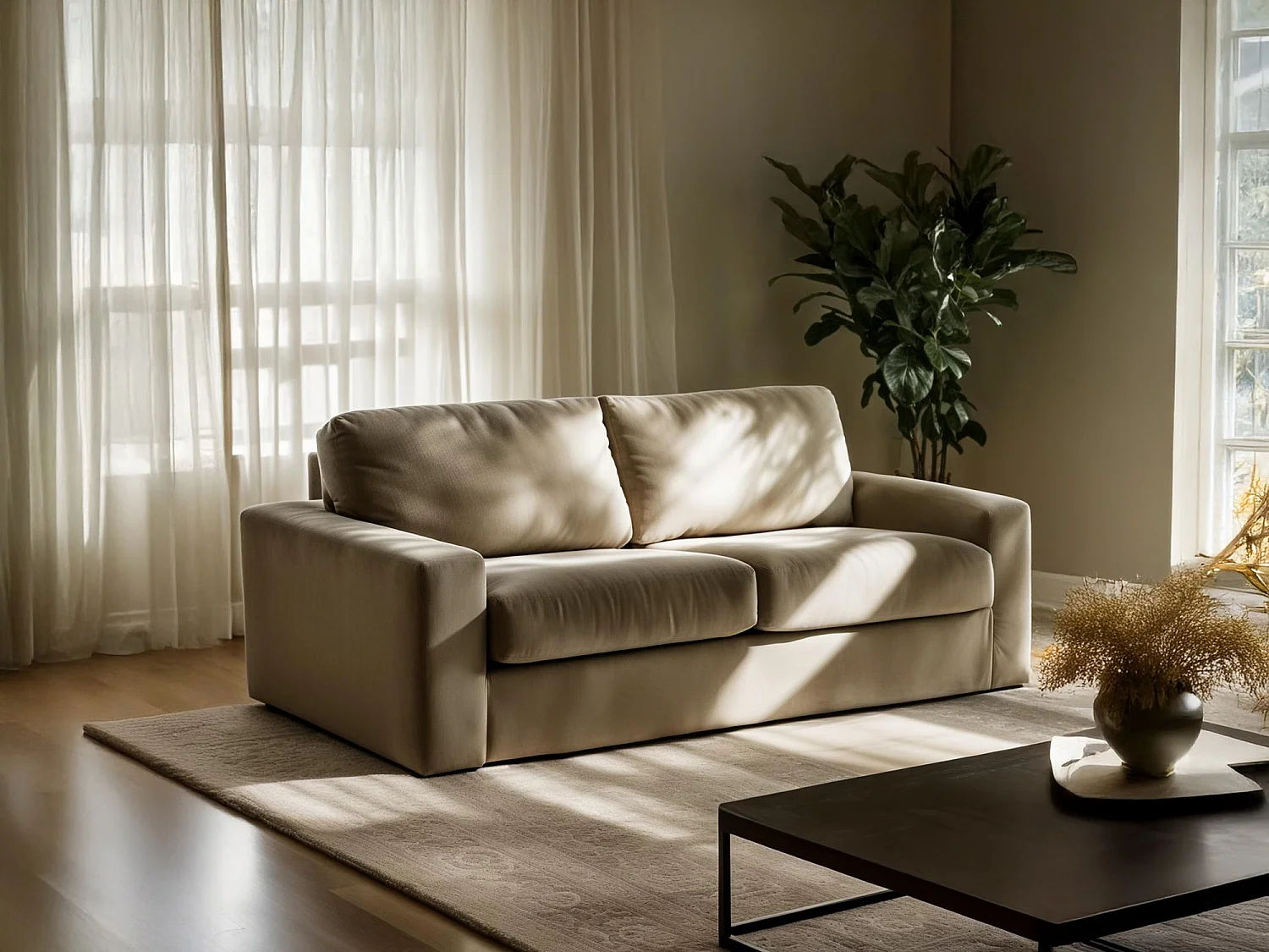 Canapé 3 places convertible en Velours côtelé - olive - NONA