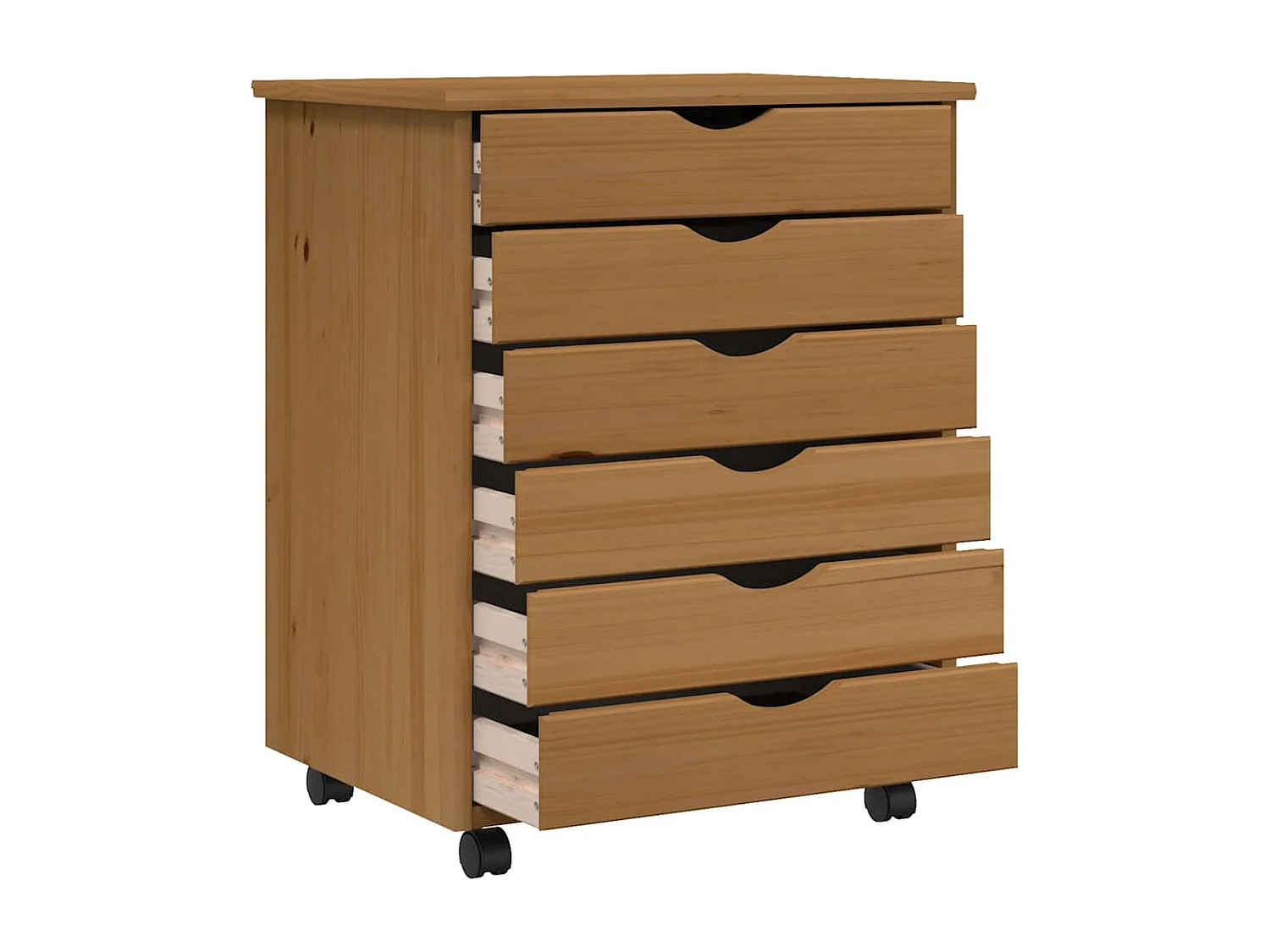 Armoire roulante avec tiroirs MOSS bois de pin marron miel