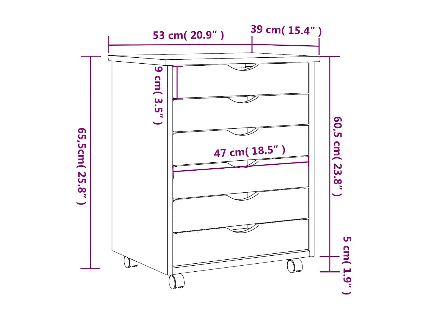 Rollschrank mit Schubladen MOSS Honigbraun Massivholz Kiefer