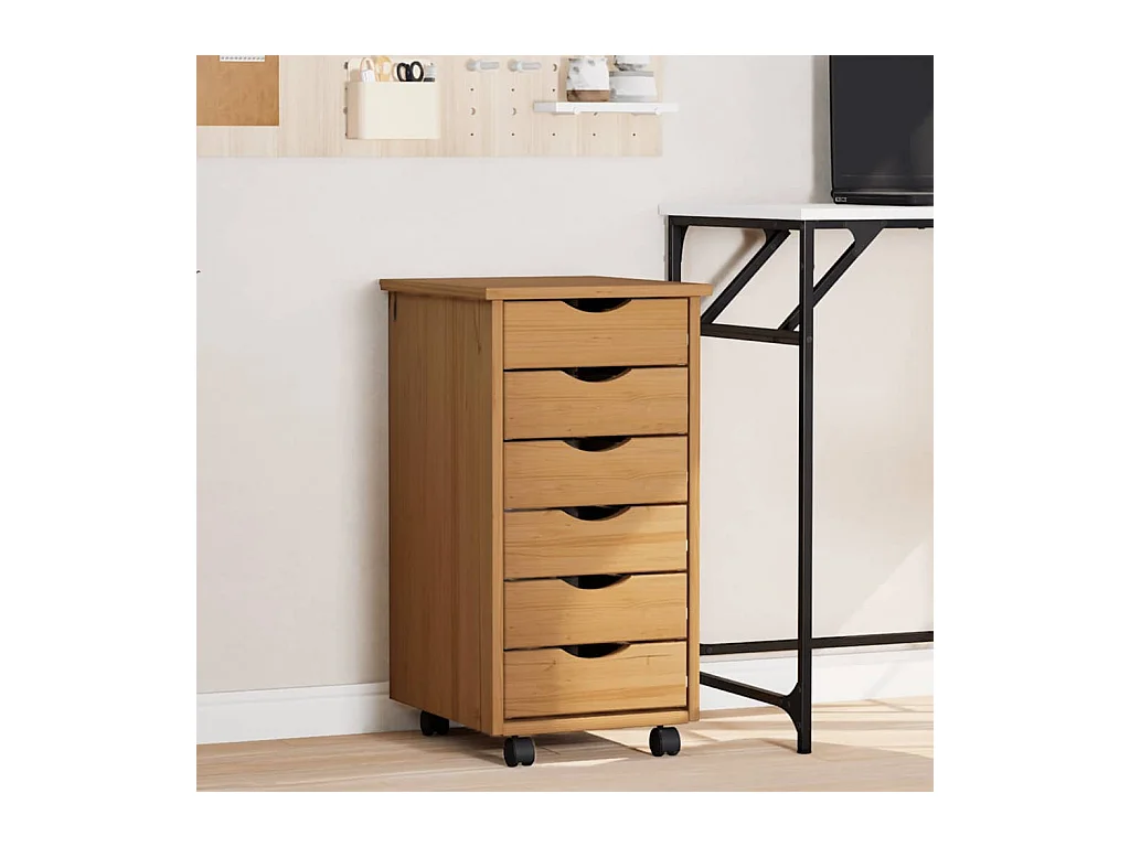 Armoire roulante avec tiroirs MOSS bois de pin marron miel