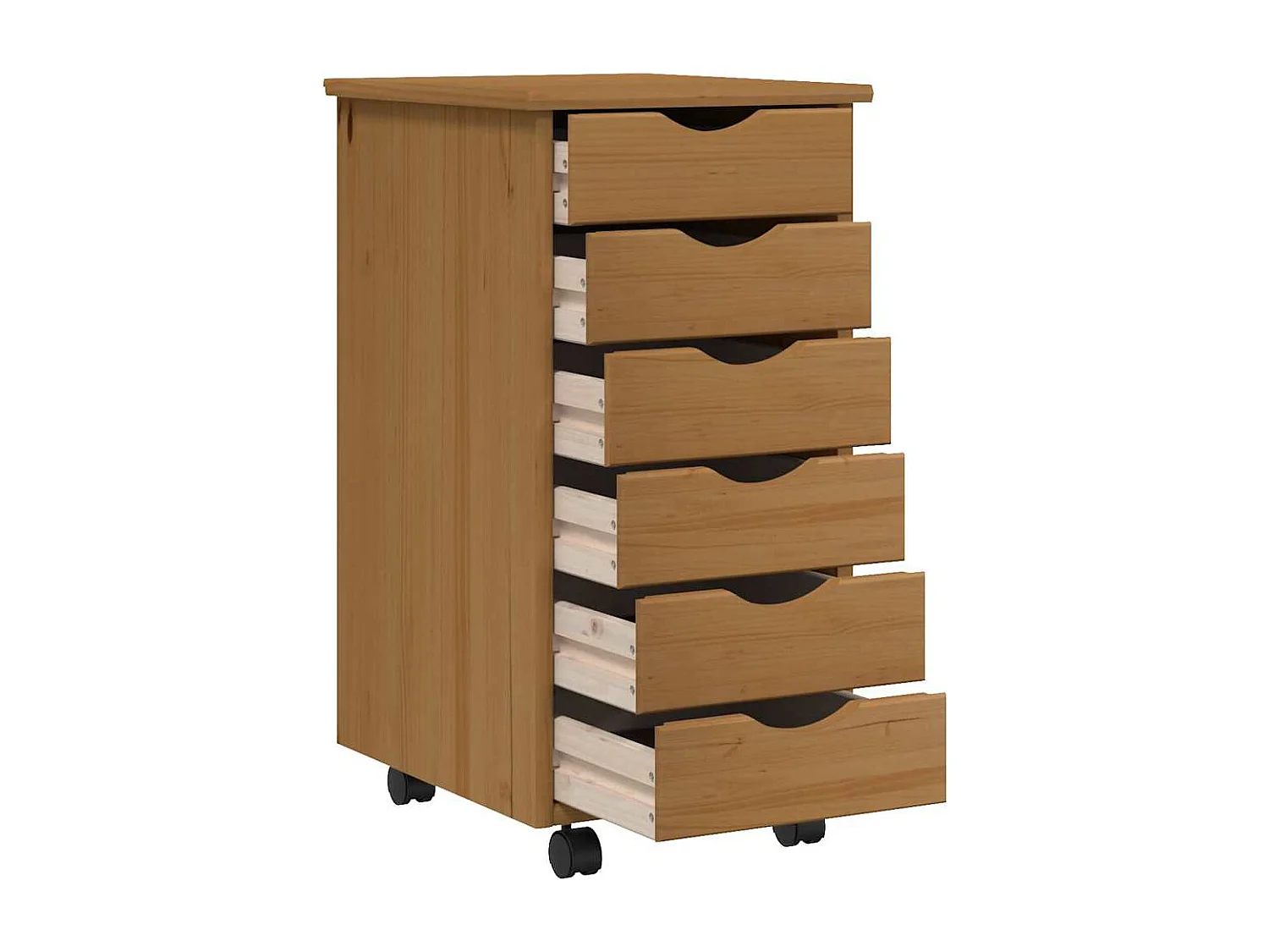 Armoire roulante avec tiroirs MOSS bois de pin marron miel