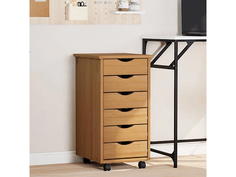 Armoire roulante avec tiroirs MOSS bois de pin marron miel
