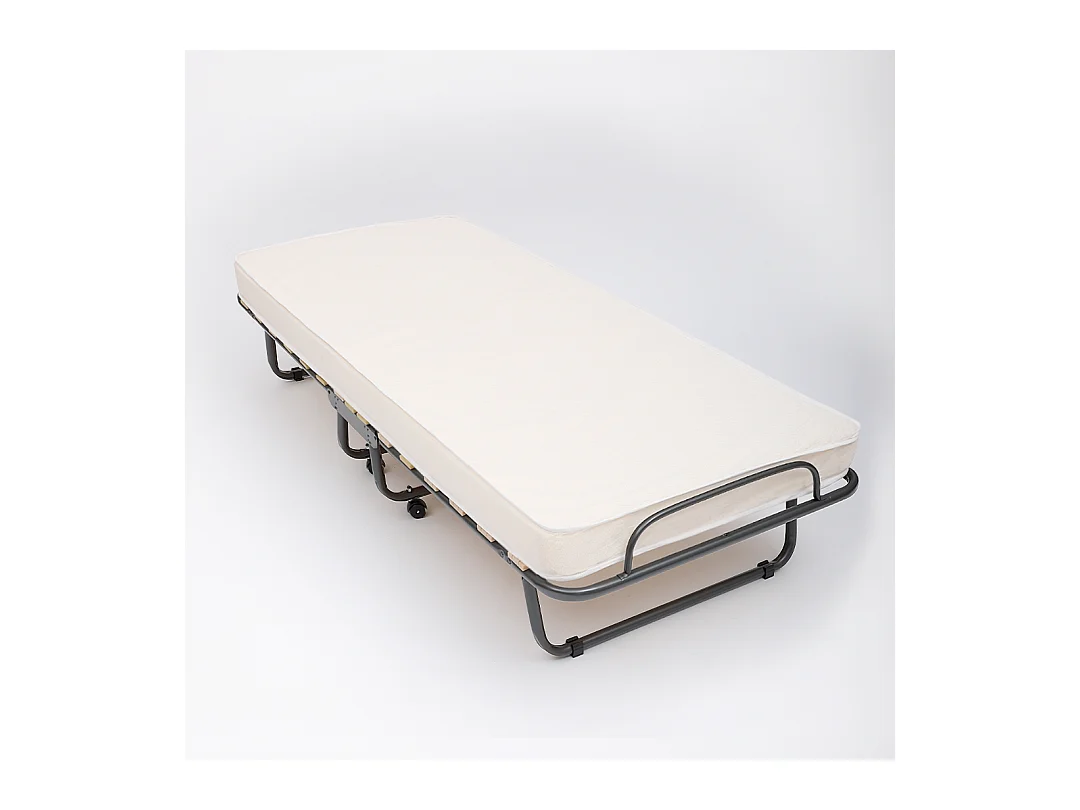 Cama dobrável 80x190 cm, colchão Waterfoam, rodas giratórias, ripas curvadas