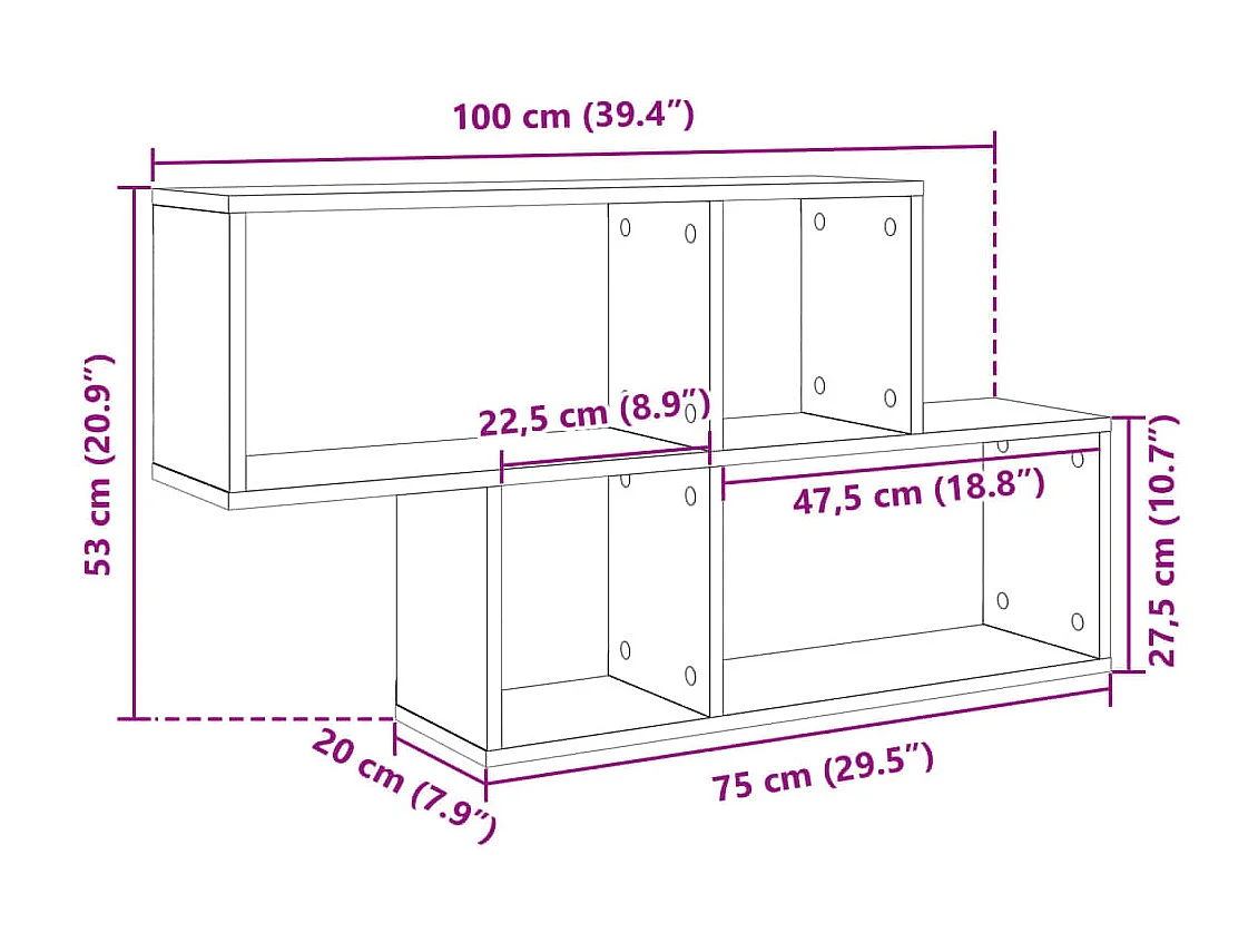 Wandregal Schwarz 100x20x53 cm Holzwerkstoff