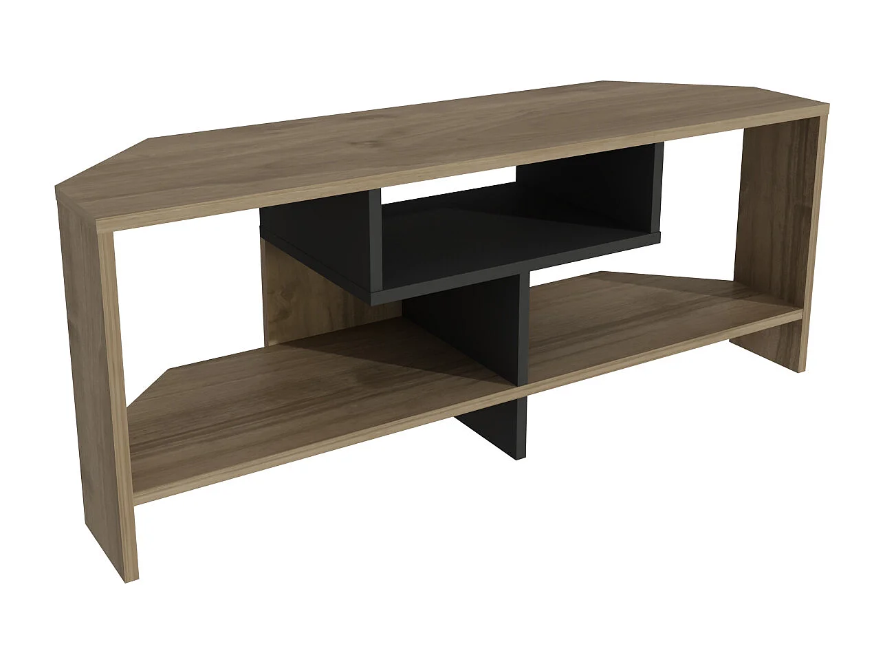 Maldiv Meuble TV d'angle 120 cm Niches Design (Noyer et Noir)