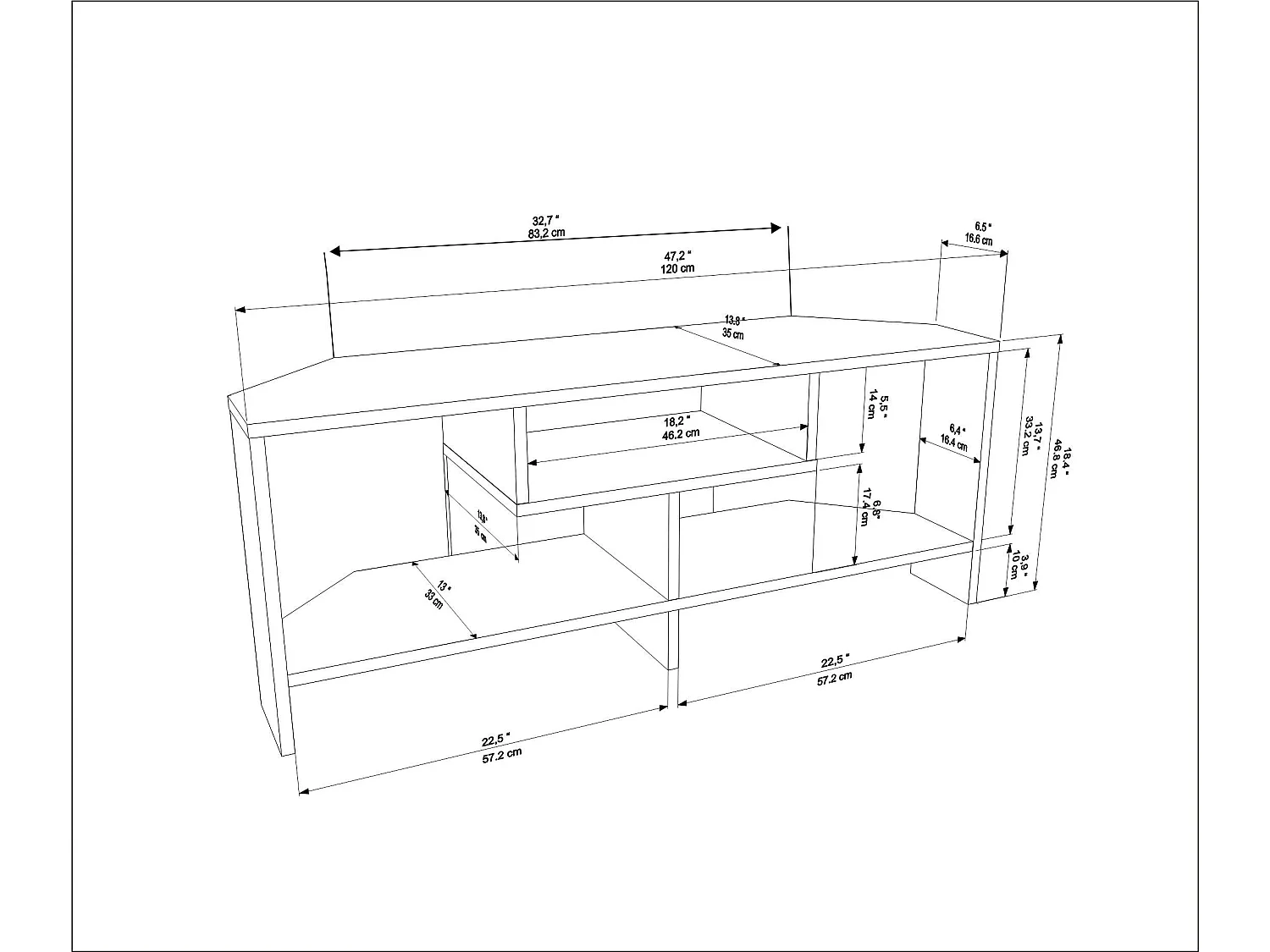 Maldiv Meuble TV d'angle 120 cm Niches Design (Noyer et Noir)