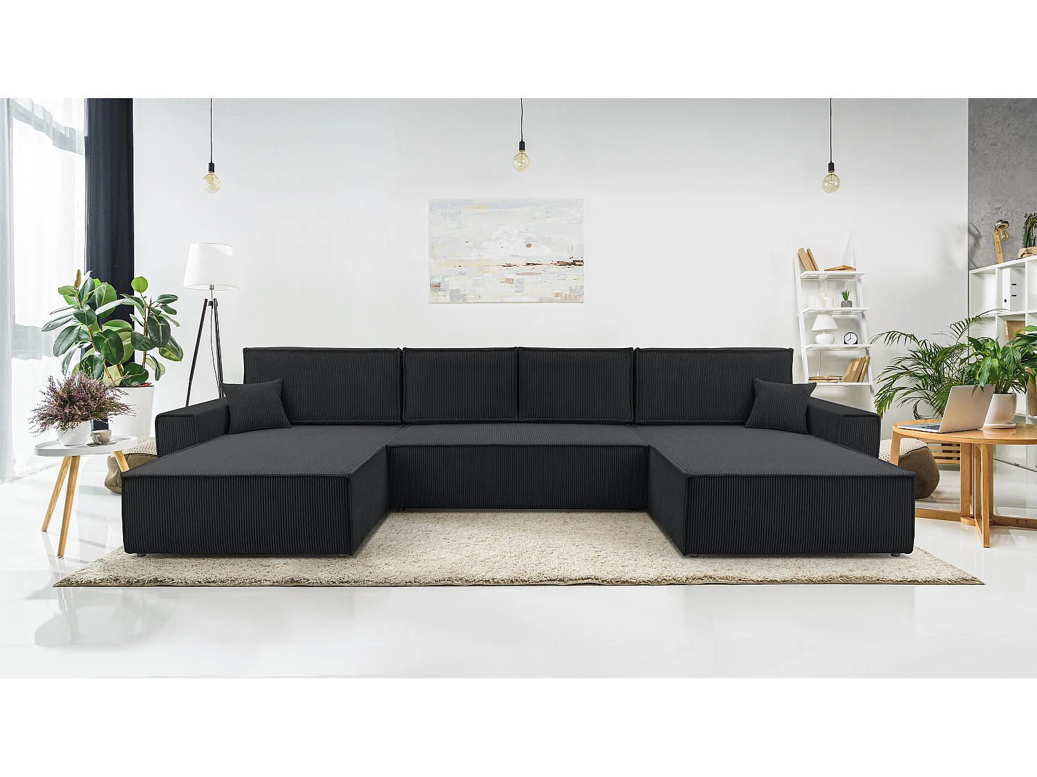 AX LIVING Canapé panoramique Cedria U 389 gris foncé avec fonction lit