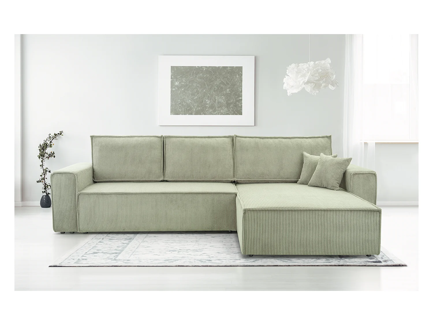 AX LIVING Cord Couch L Form – Cedria Wohnlandschaft 287 cm Salbeigrün
