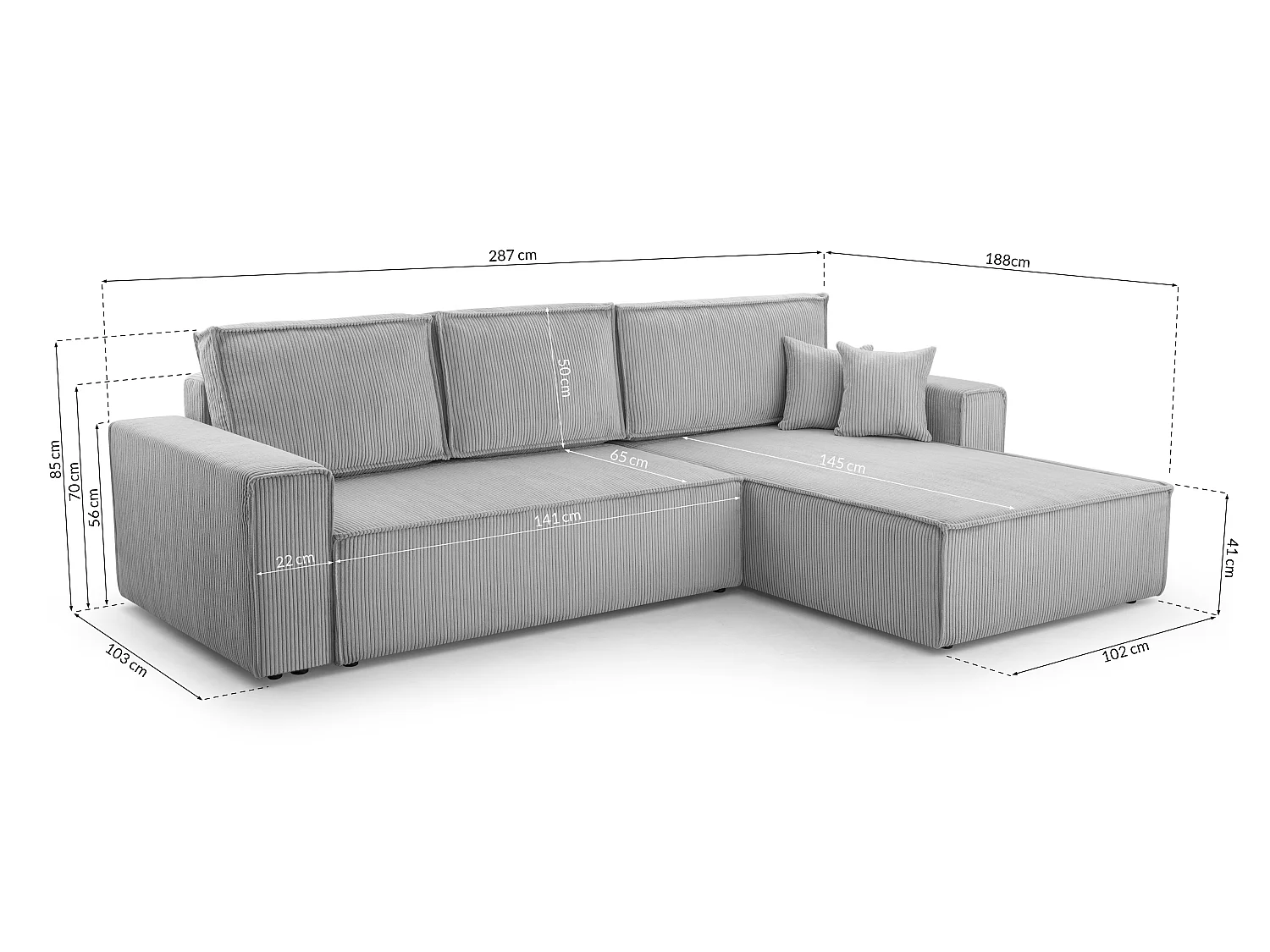 AX LIVING Cedria L hoekbank in saliegroen – 287 cm met slaapfunctie