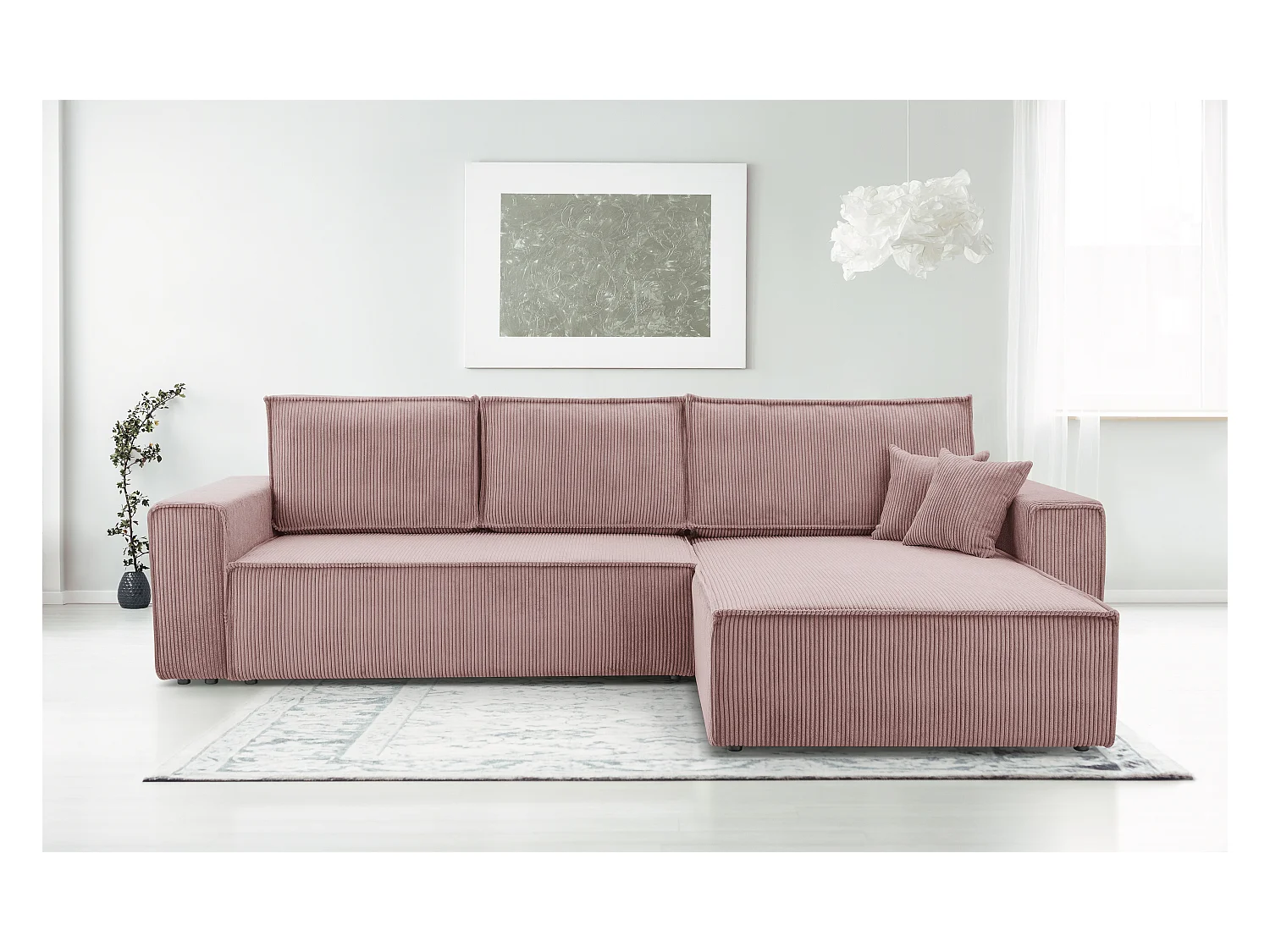 AX LIVING Cord Couch L Form – Cedria L+R Wohnlandschaft 287cm Lavendel