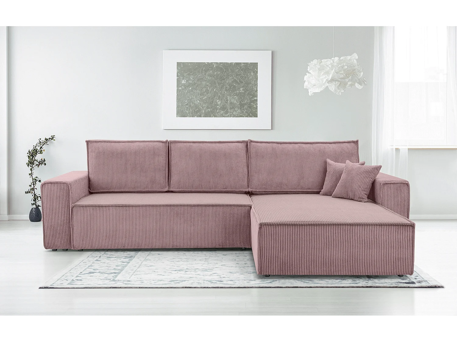 AX LIVING Cedria lavendelkleurige hoekbank – 287 cm met slaapfunctie