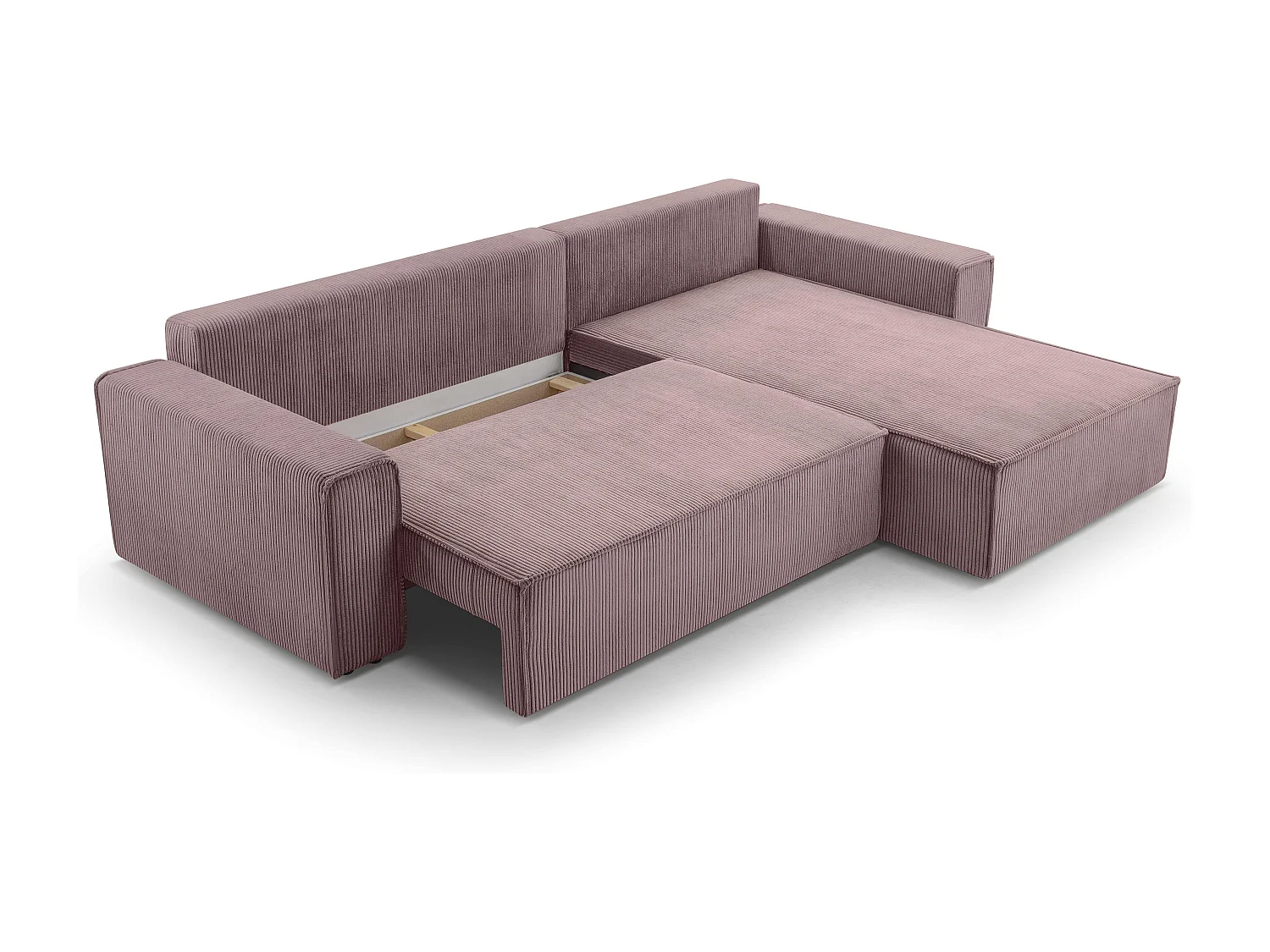 AX LIVING Canapé d’angle en velours côtelé Cedria – 287 cm lavande