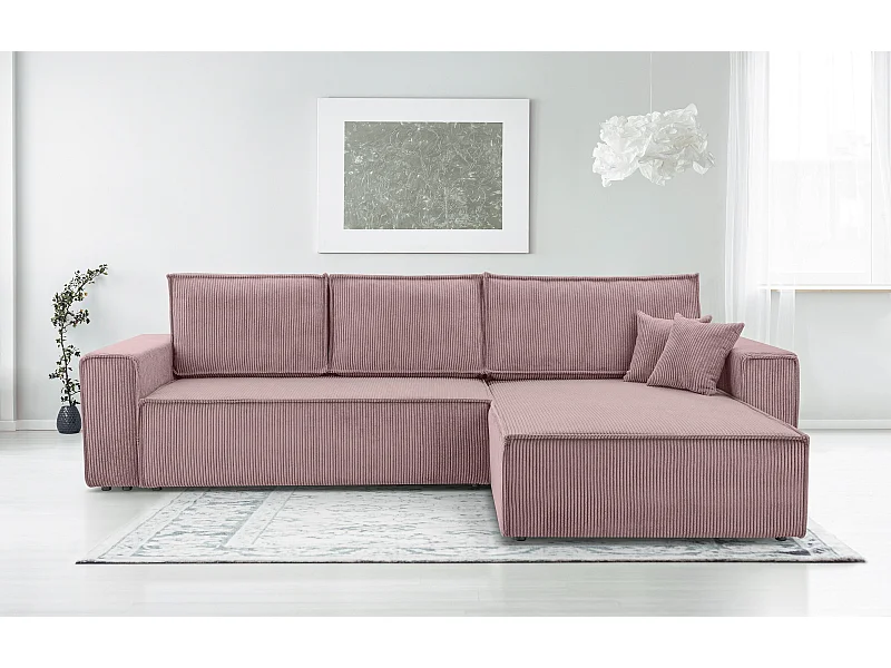 AX LIVING Canapé d’angle en velours côtelé Cedria – 287 cm lavande