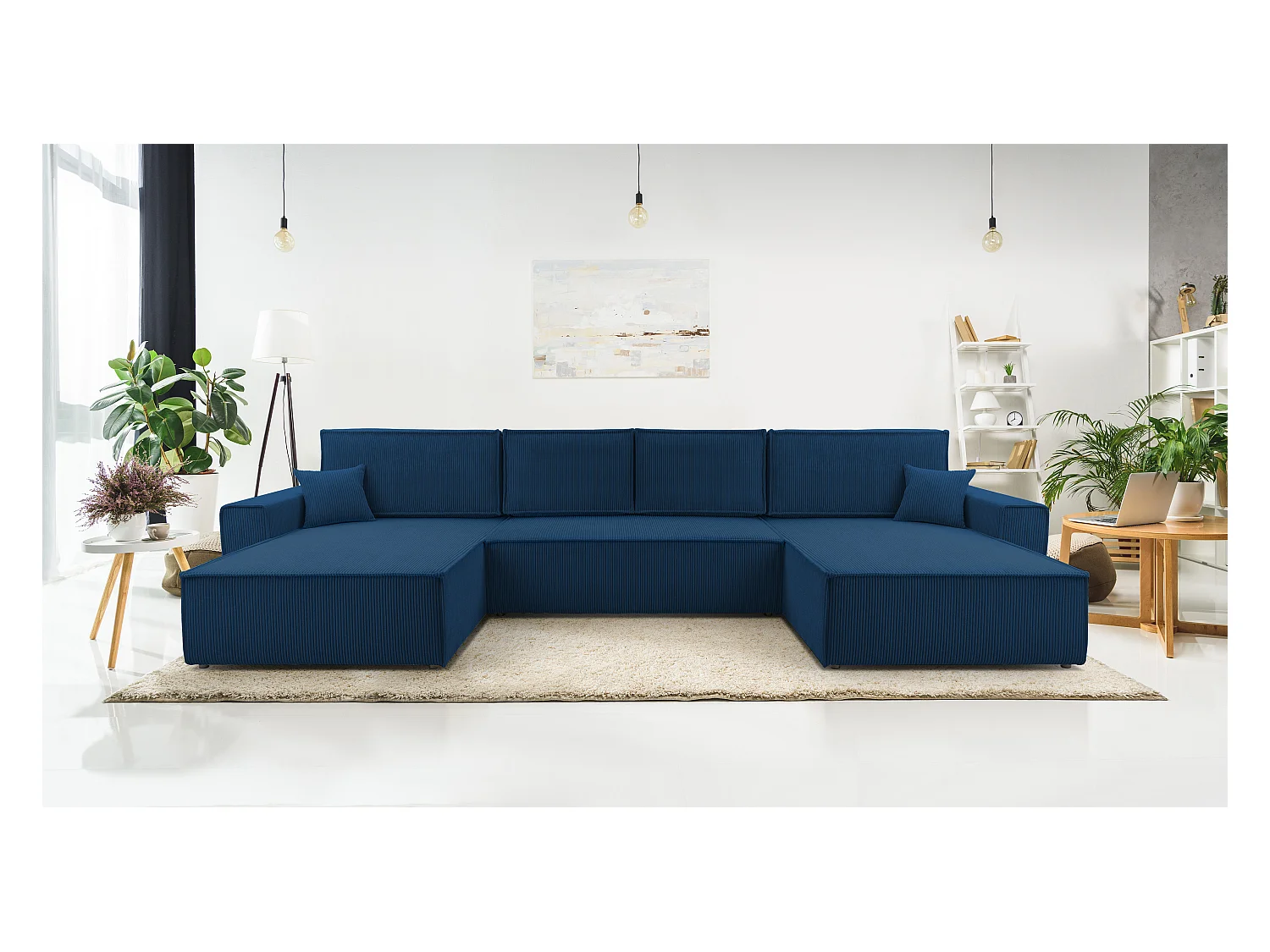 AX LIVING Canapé panoramique Cedria U – 389 cm bleu avec fonction lit