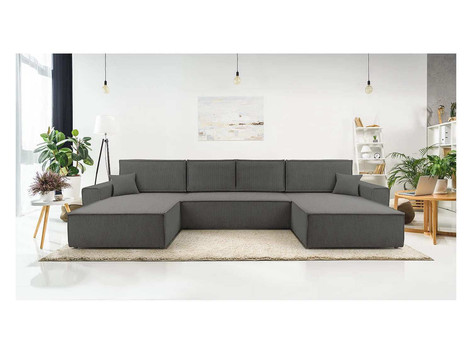AX LIVING Grau Sofa U Form mit Schlaffunktion Cedria U Wohnlandschaft