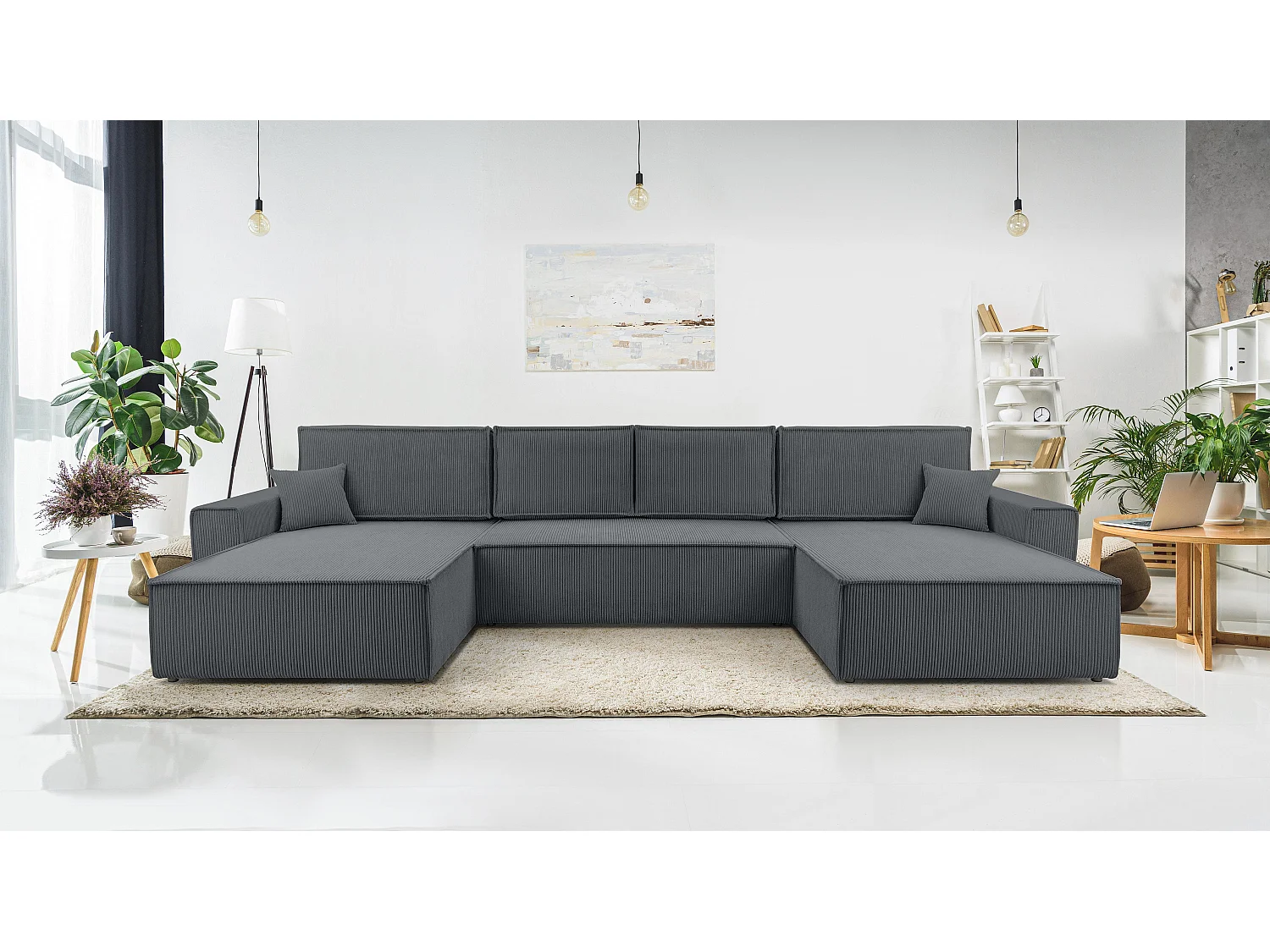 AX LIVING Cedria grijze hoekbank U vorm – 389 cm met slaapfunctie