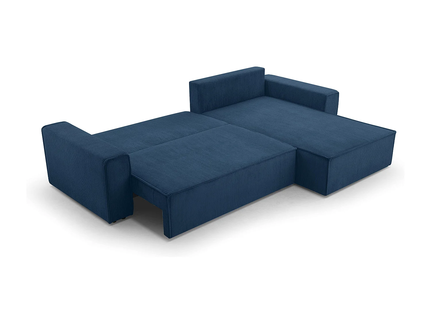 AX LIVING Canapé d’angle en velours côtelé bleu Cedria – 287 cm