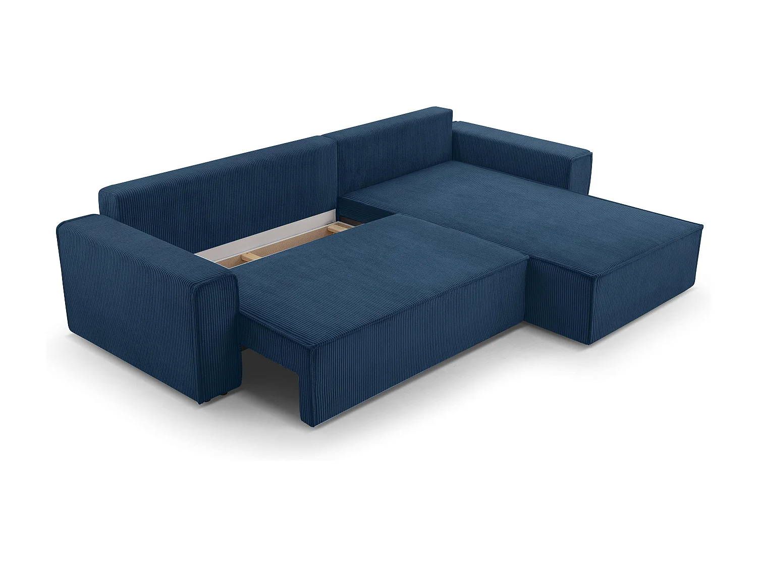 AX LIVING Canapé d’angle en velours côtelé bleu Cedria – 287 cm