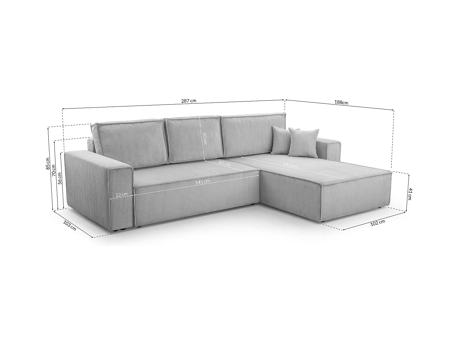 AX LIVING Cedria beige hoekbank in L-vorm – 287 cm met slaapfunctie