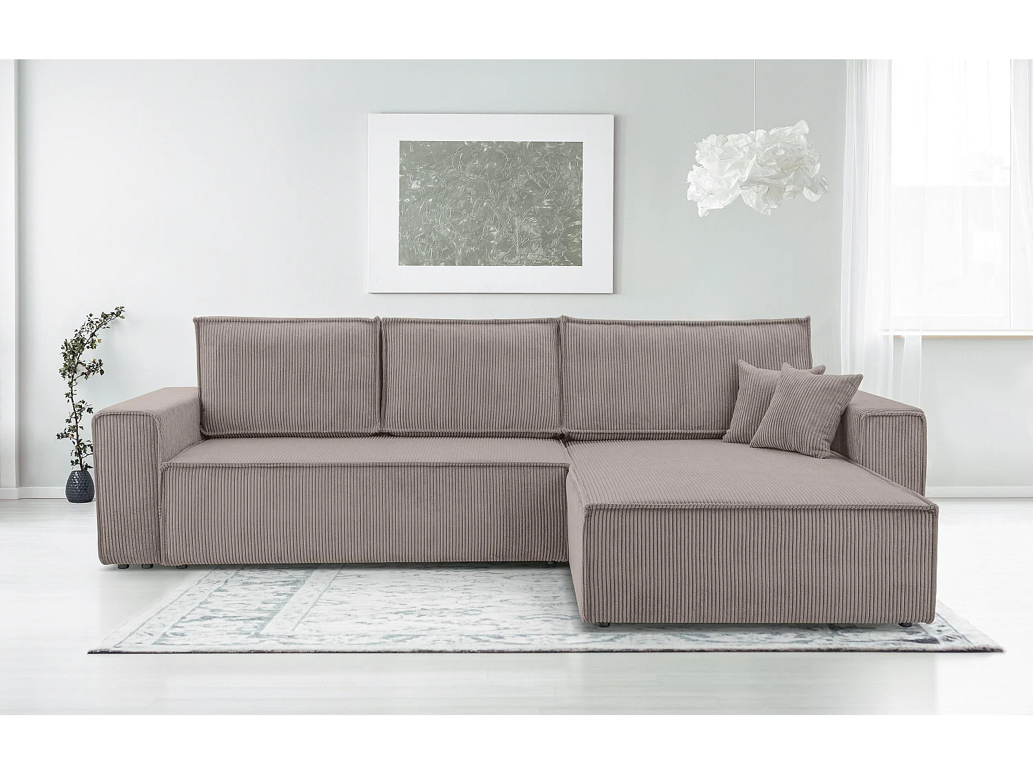 AX LIVING Cedria beige hoekbank in L-vorm – 287 cm met slaapfunctie