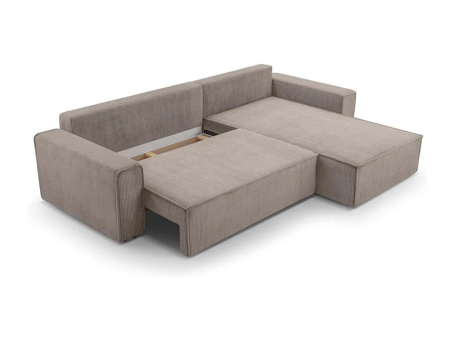 AX LIVING Canapé d’angle en velours côtelé Cedria – 287 cm Beige