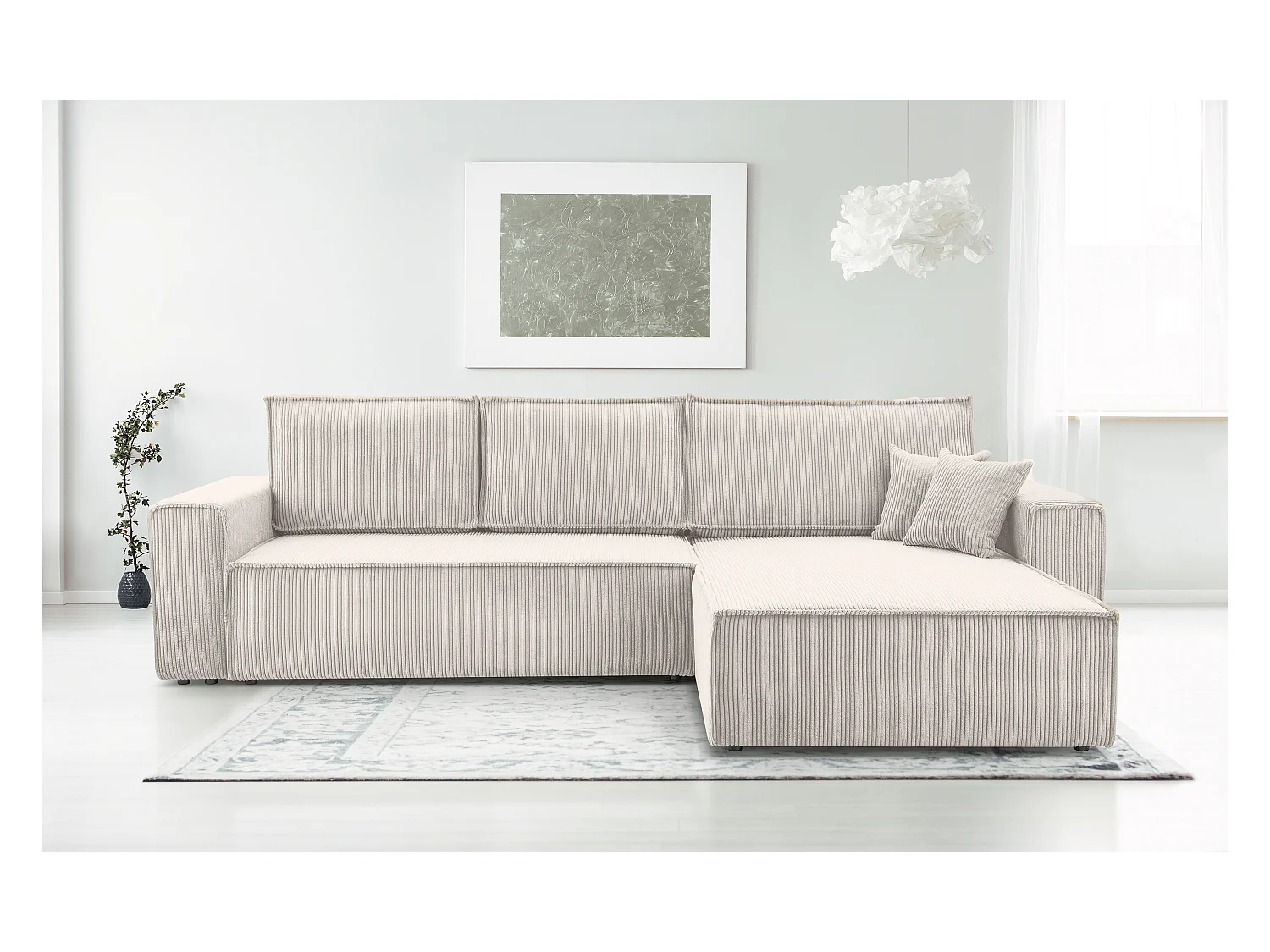 AX LIVING Cord Couch L Form – Cedria Wohnlandschaft 287 cm Zartweiß