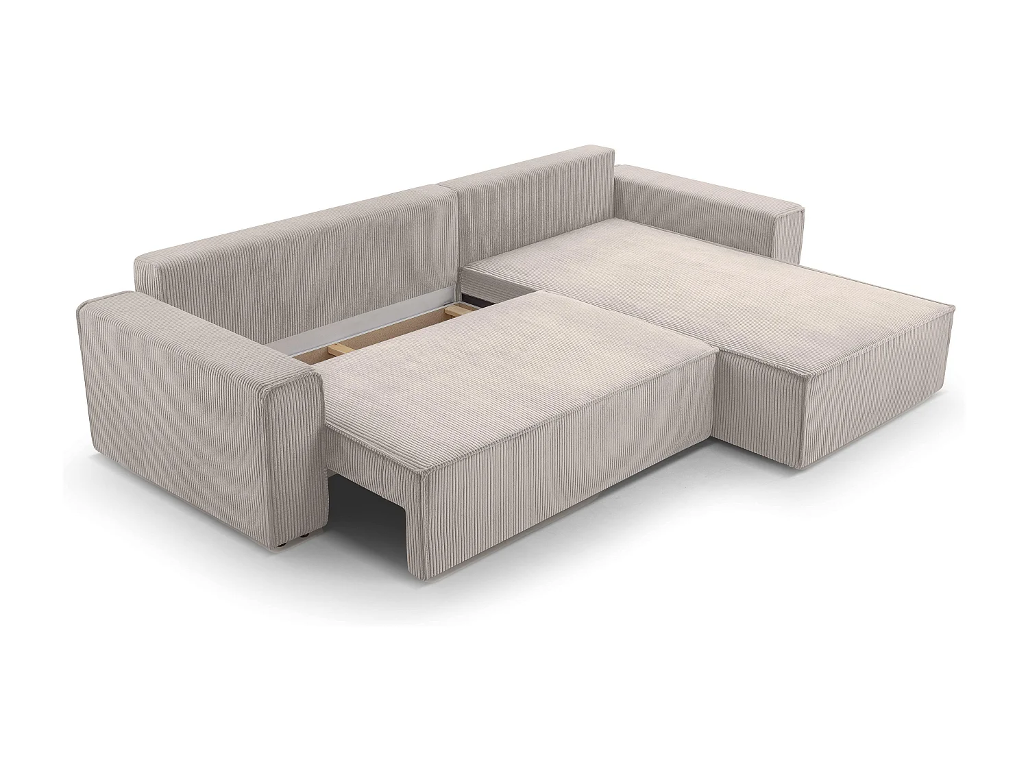 AX LIVING Canapé d’angle en velours côtelé blanc Cedria – 287 cm