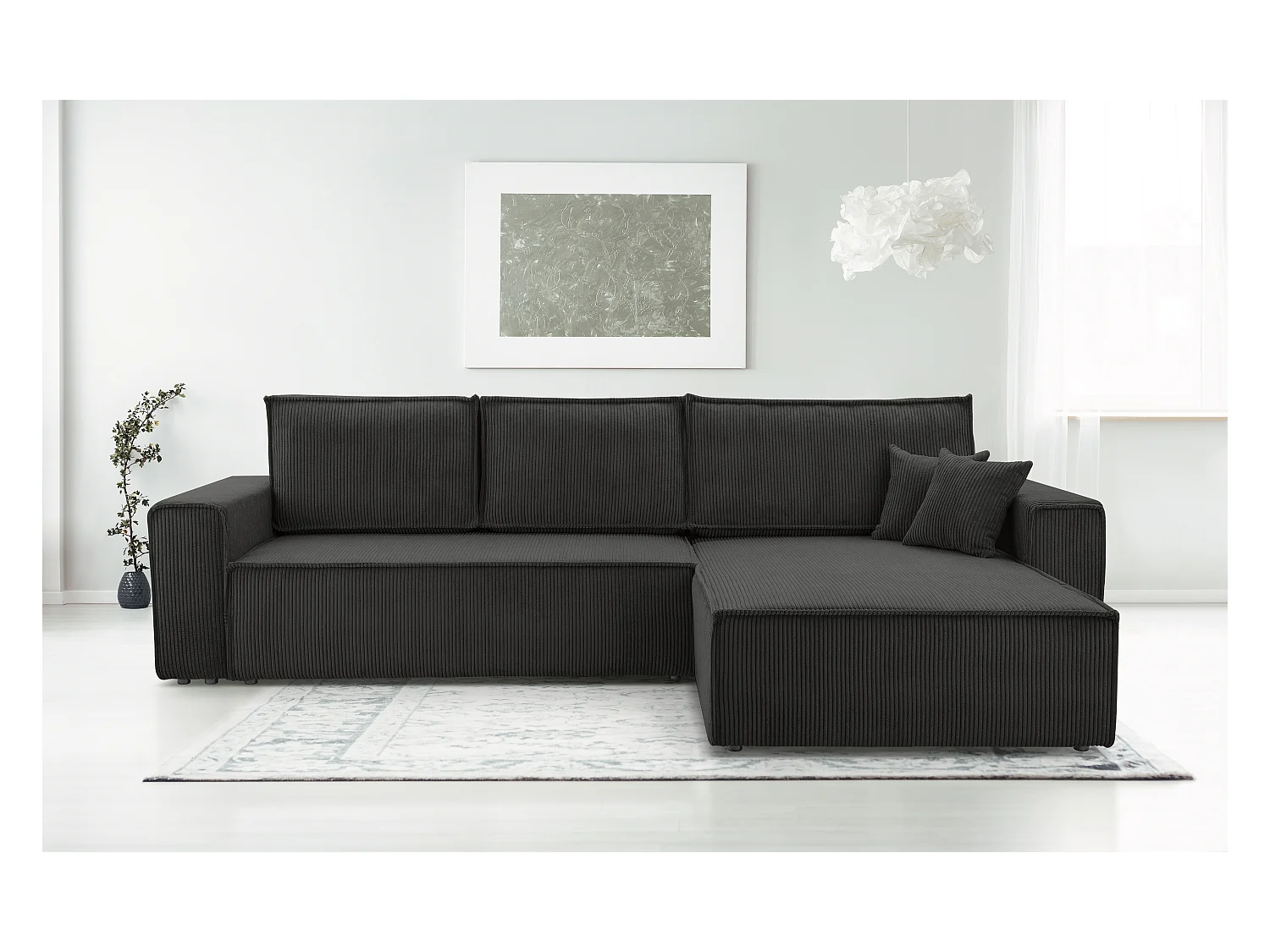 AX LIVING Dunkelgrau Cord Couch L Form – Cedria Wohnlandschaft 287cm