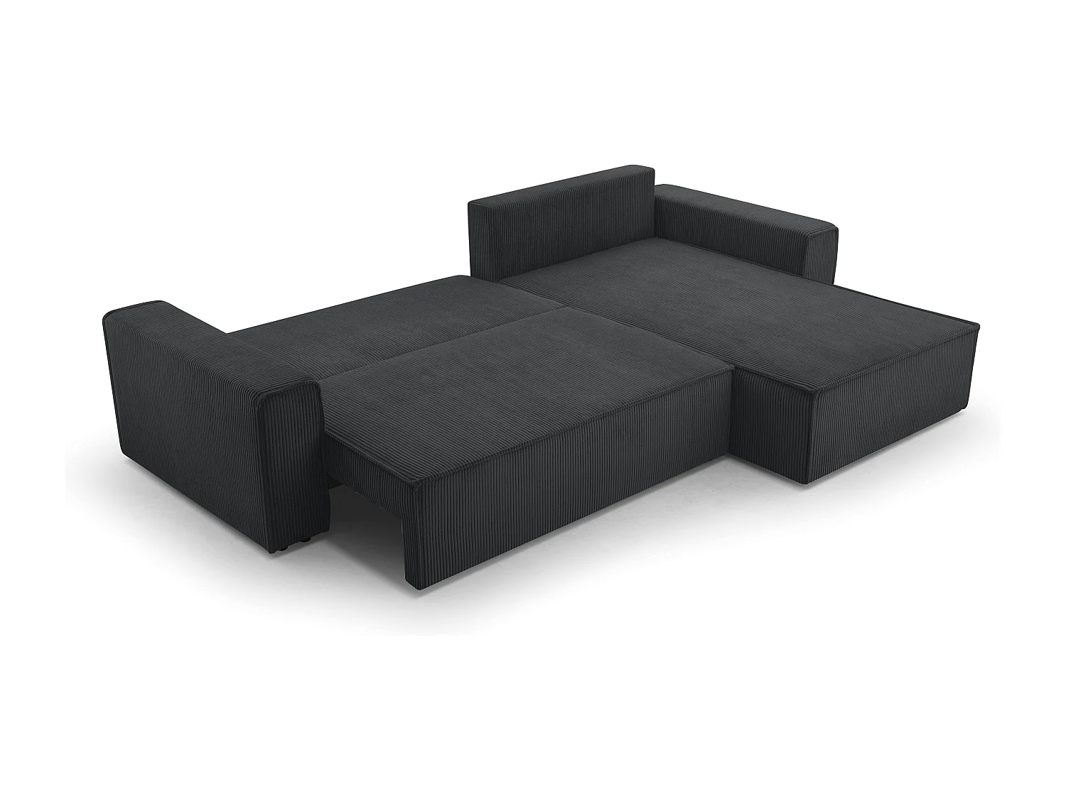 AX LIVING Canapé d’angle en velours côtelé gris foncé Cedria – 287 cm