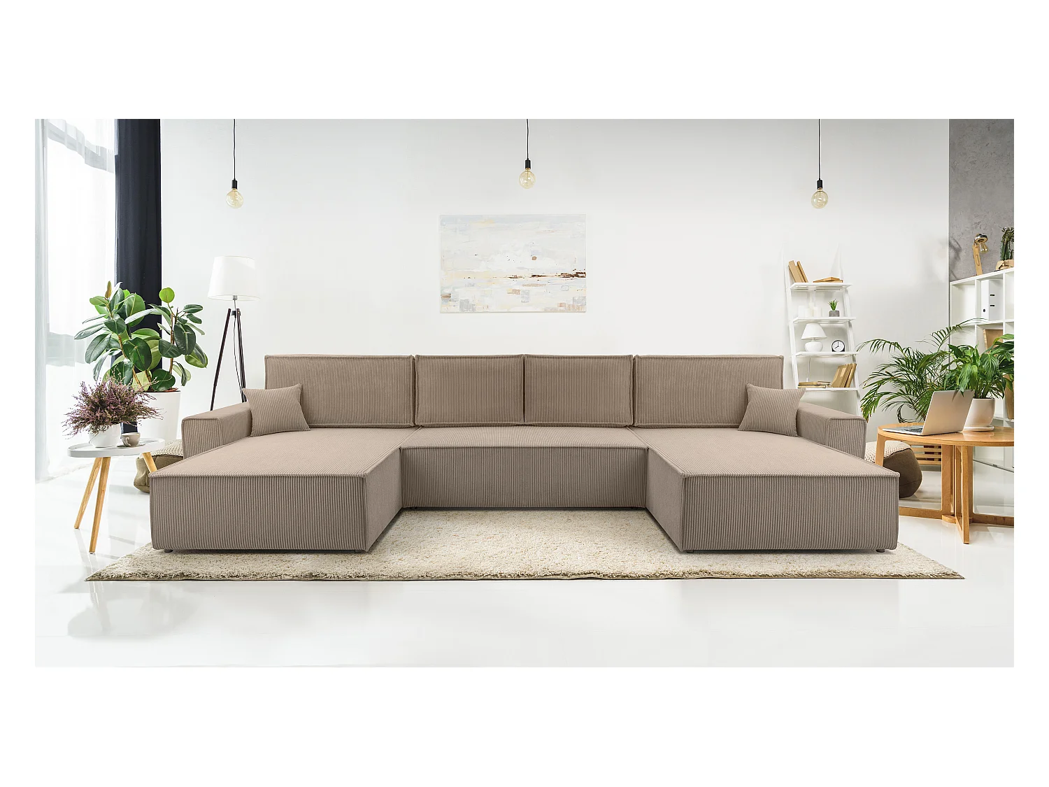 AX LIVING Canapé panoramique Cedria U – 389 cm beige avec fonction lit