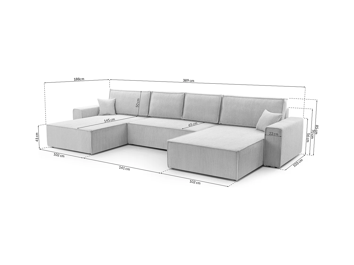 AX LIVING Canapé panoramique Cedria U – 389 cm beige avec fonction lit
