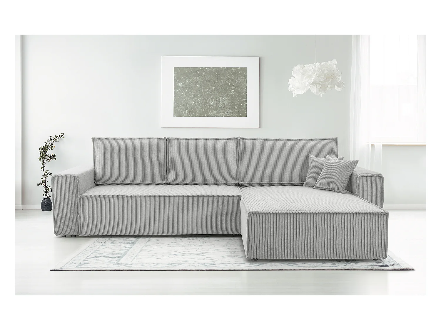 AX LIVING Cord Couch L Form – Cedria L+R Wohnlandschaft 287cm Hellgrau
