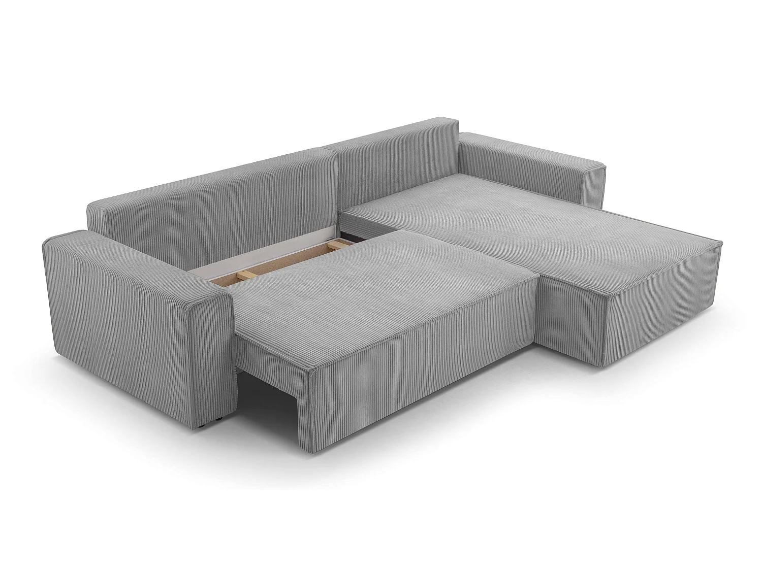 AX LIVING Canapé d’angle en velours côtelé gris clair Cedria – 287 cm