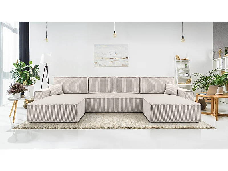 AX LIVING Cedria witte hoekbank U vorm – 389 cm met slaapfunctie