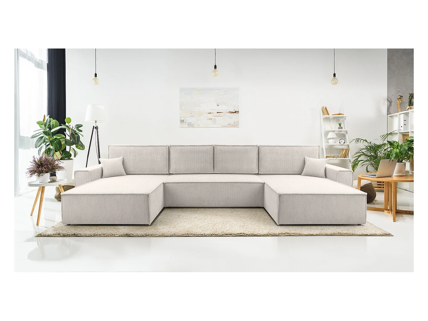 AX LIVING Weiß Sofa U mit Schlaffunktion Cedria U Wohnlandschaft 389