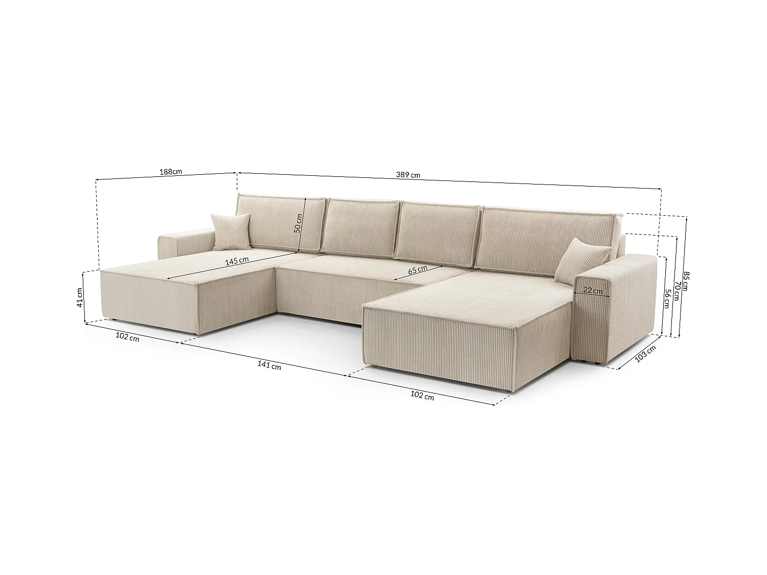 AX LIVING Weiß Sofa U mit Schlaffunktion Cedria U Wohnlandschaft 389