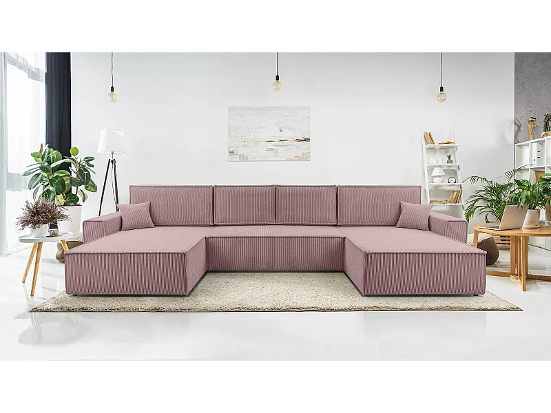 AX LIVING Cedria lavendelkleurige hoekbank U vorm 389 cm slaapfunctie