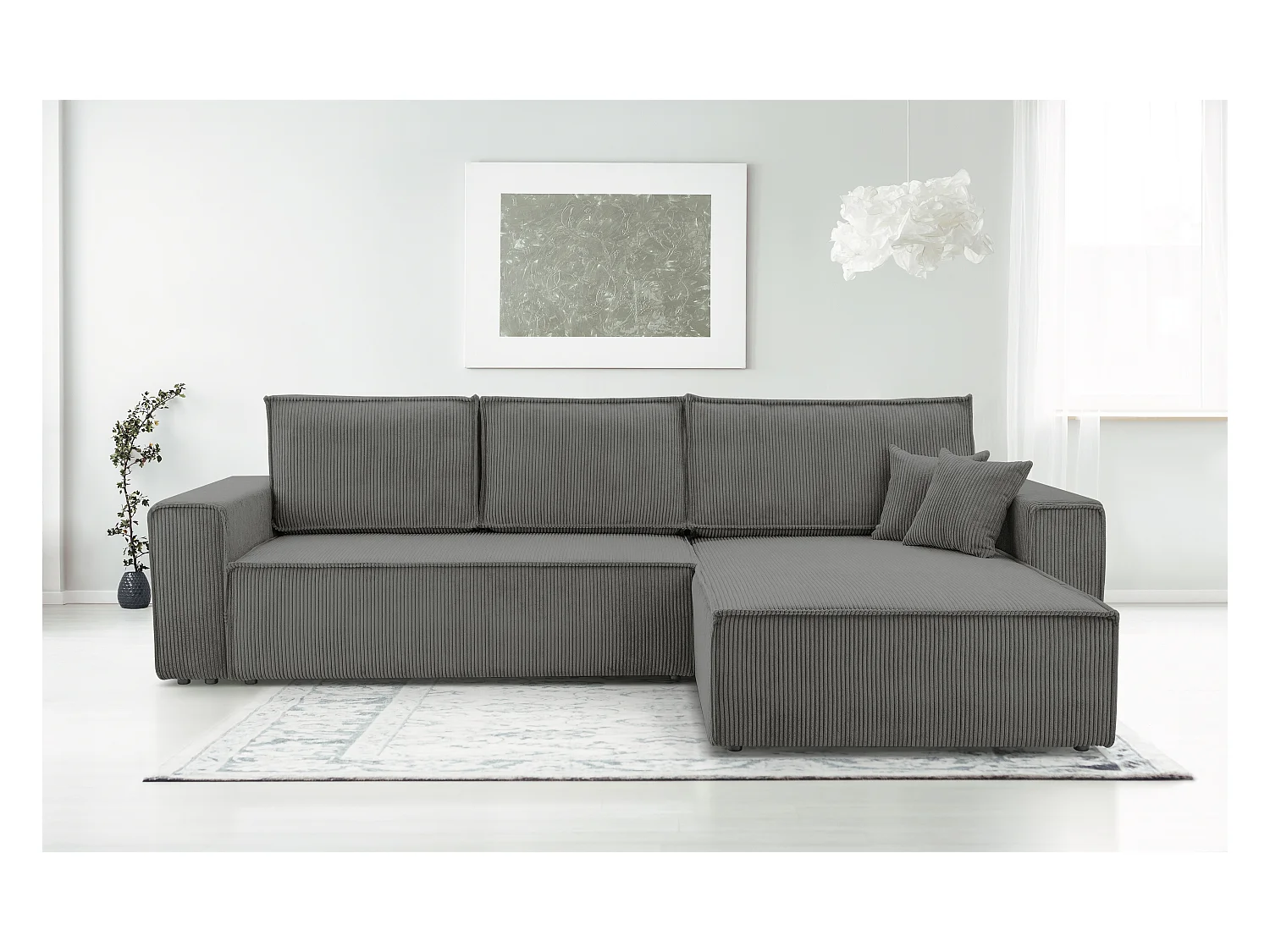 AX LIVING Cedria L donkergrijze hoekbank – 287 cm met slaapfunctie