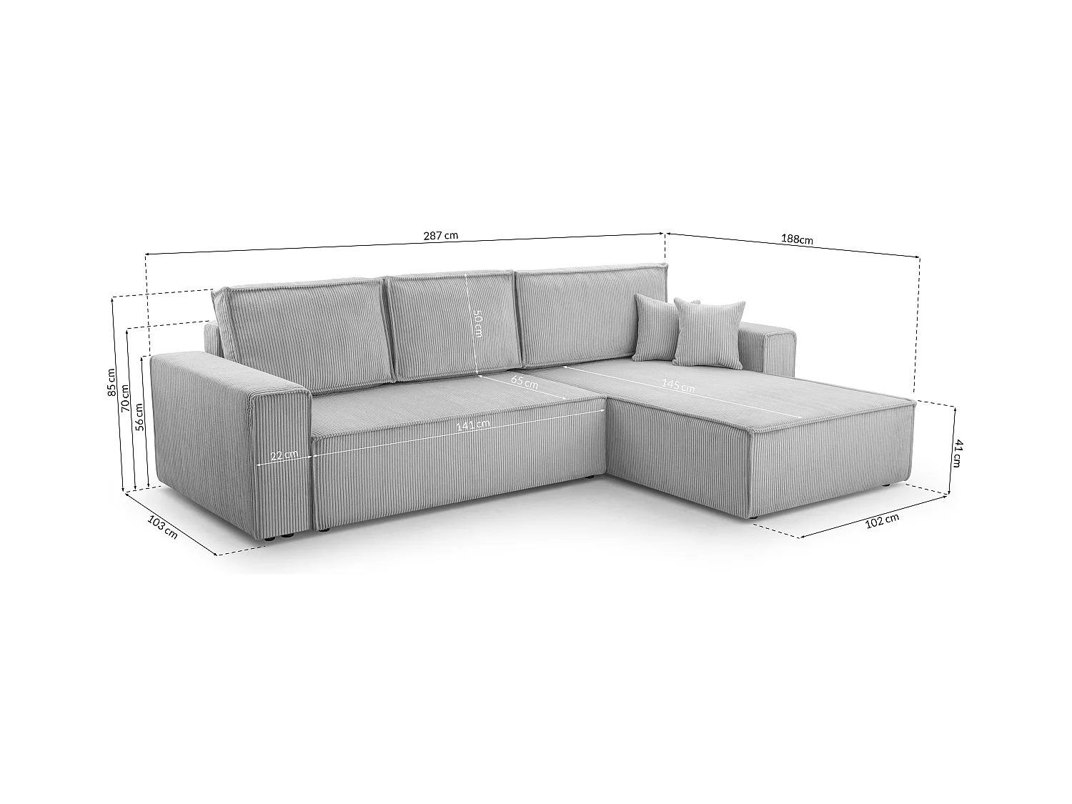 AX LIVING Cedria L donkergrijze hoekbank – 287 cm met slaapfunctie