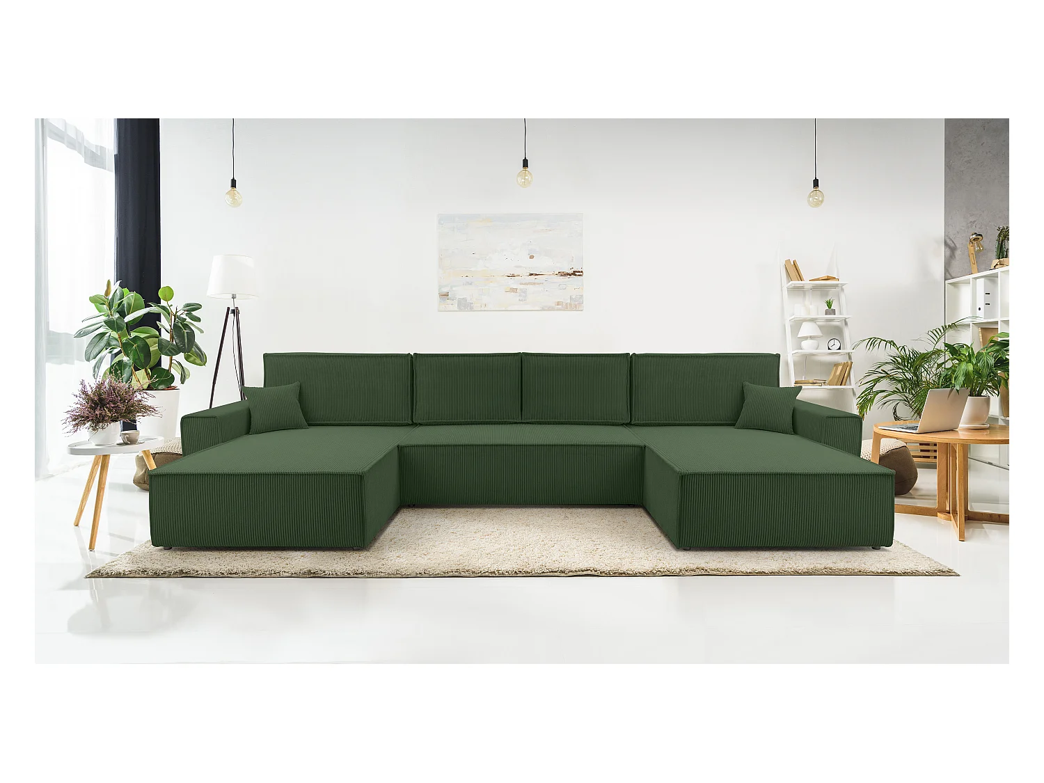 AX LIVING Grün Sofa U mit Schlaffunktion – Cedria U Wohnlandschaft