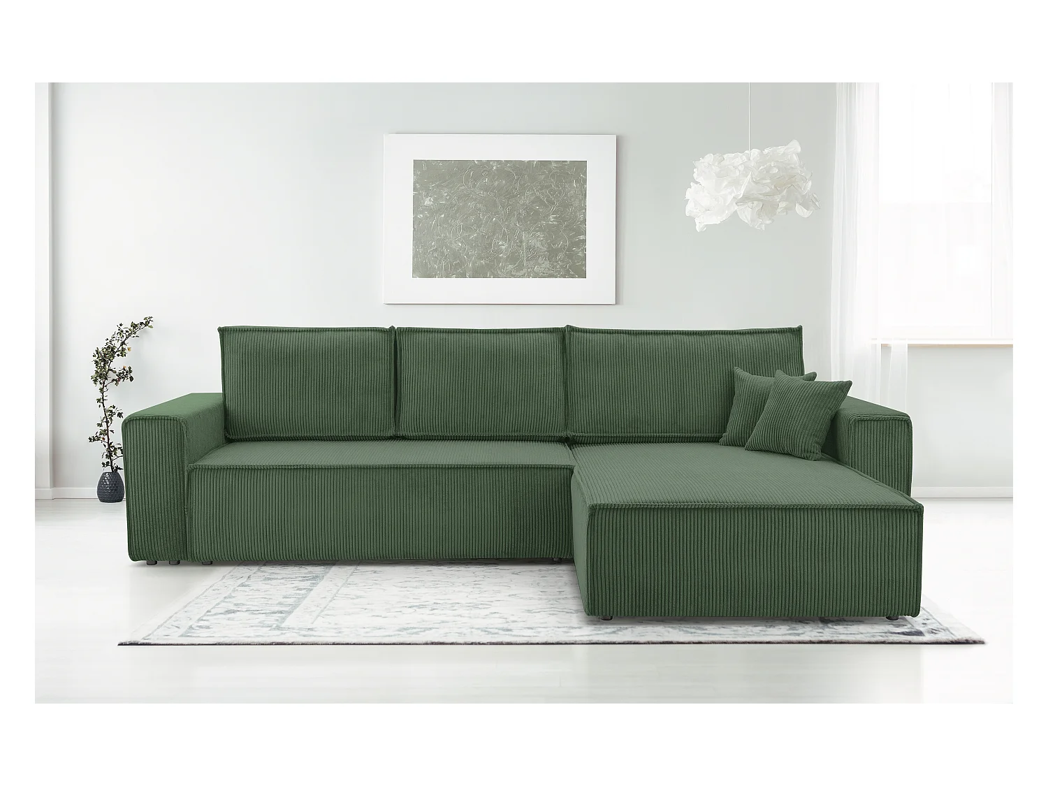 AX LIVING Cedria donkergroene hoekbank – 287 cm met slaapfunctie