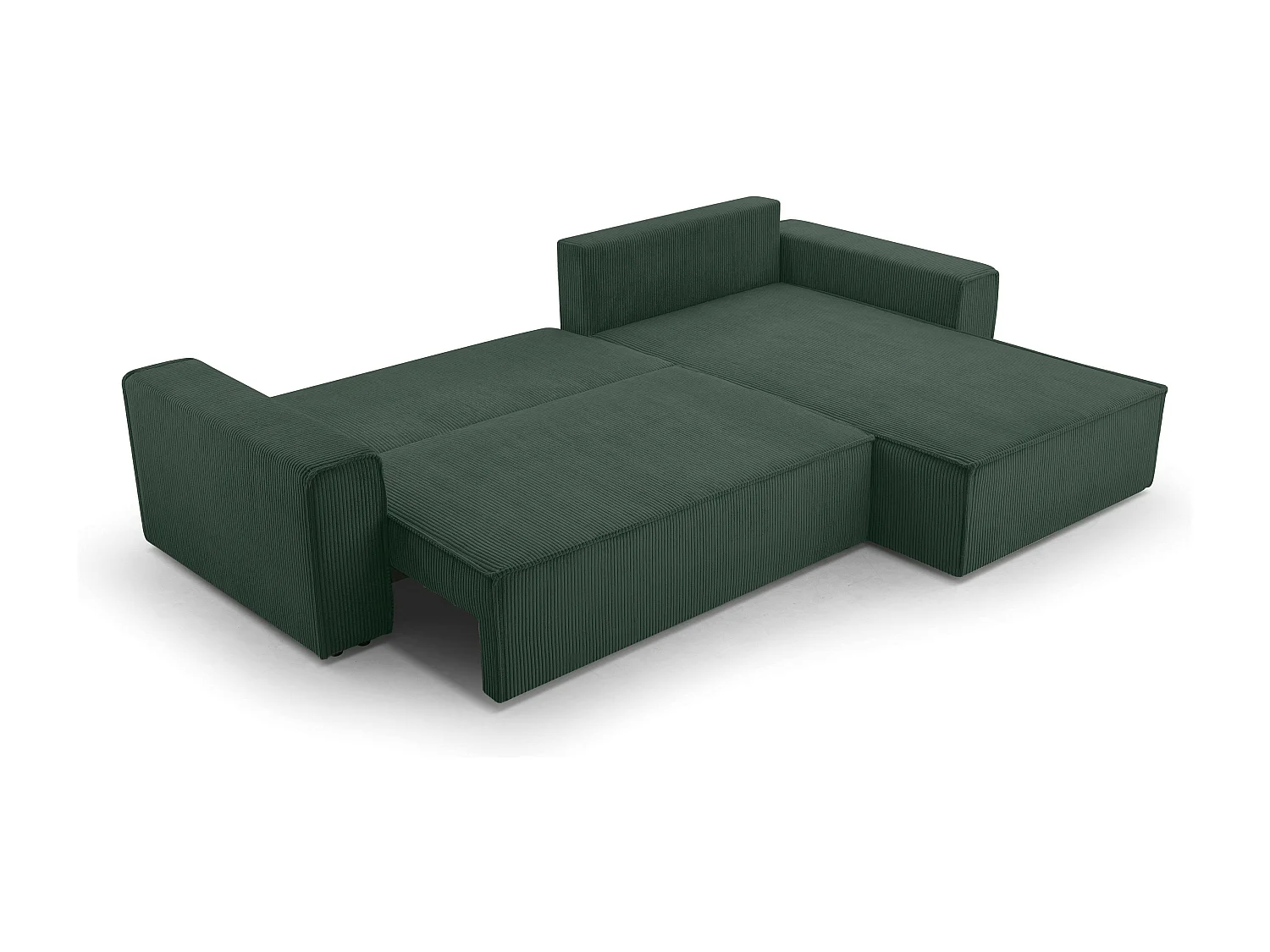 AX LIVING Canapé d’angle en velours côtelé vert foncé Cedria – 287 cm