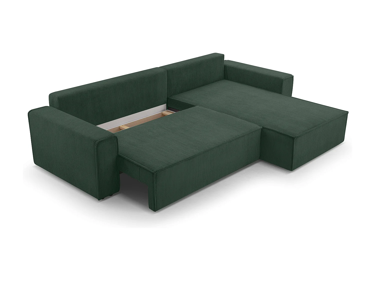 AX LIVING Canapé d’angle en velours côtelé vert foncé Cedria – 287 cm