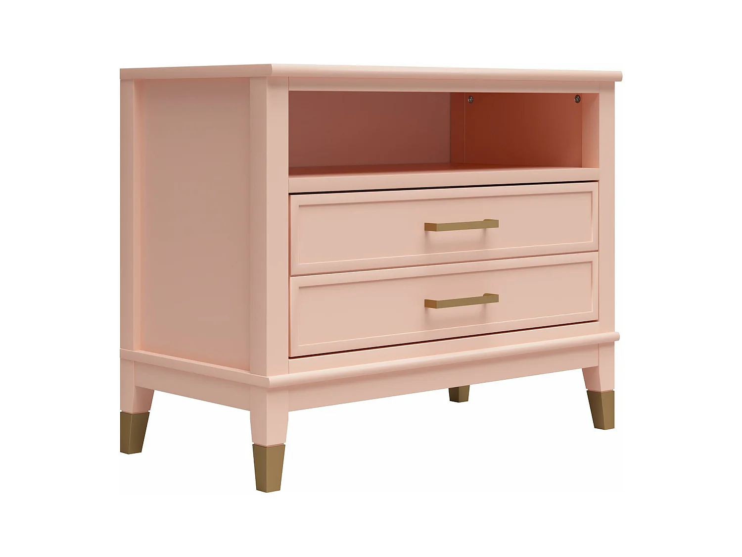 Westerleigh | Nachtkastje met 1 Lade in Roze - Gouden Pootjes en Handgrepen