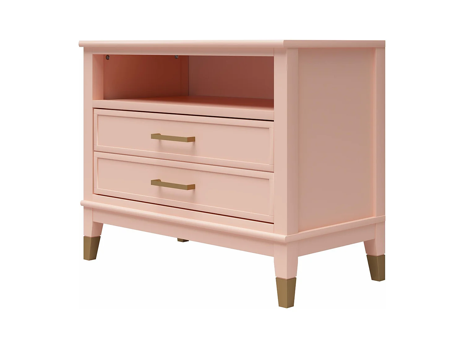 Westerleigh | Nachtkastje met 1 Lade in Roze - Gouden Pootjes en Handgrepen