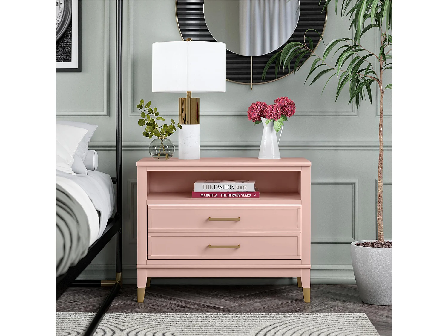 Westerleigh | Table de chevet à 1 tiroir et 1 étagère en rose