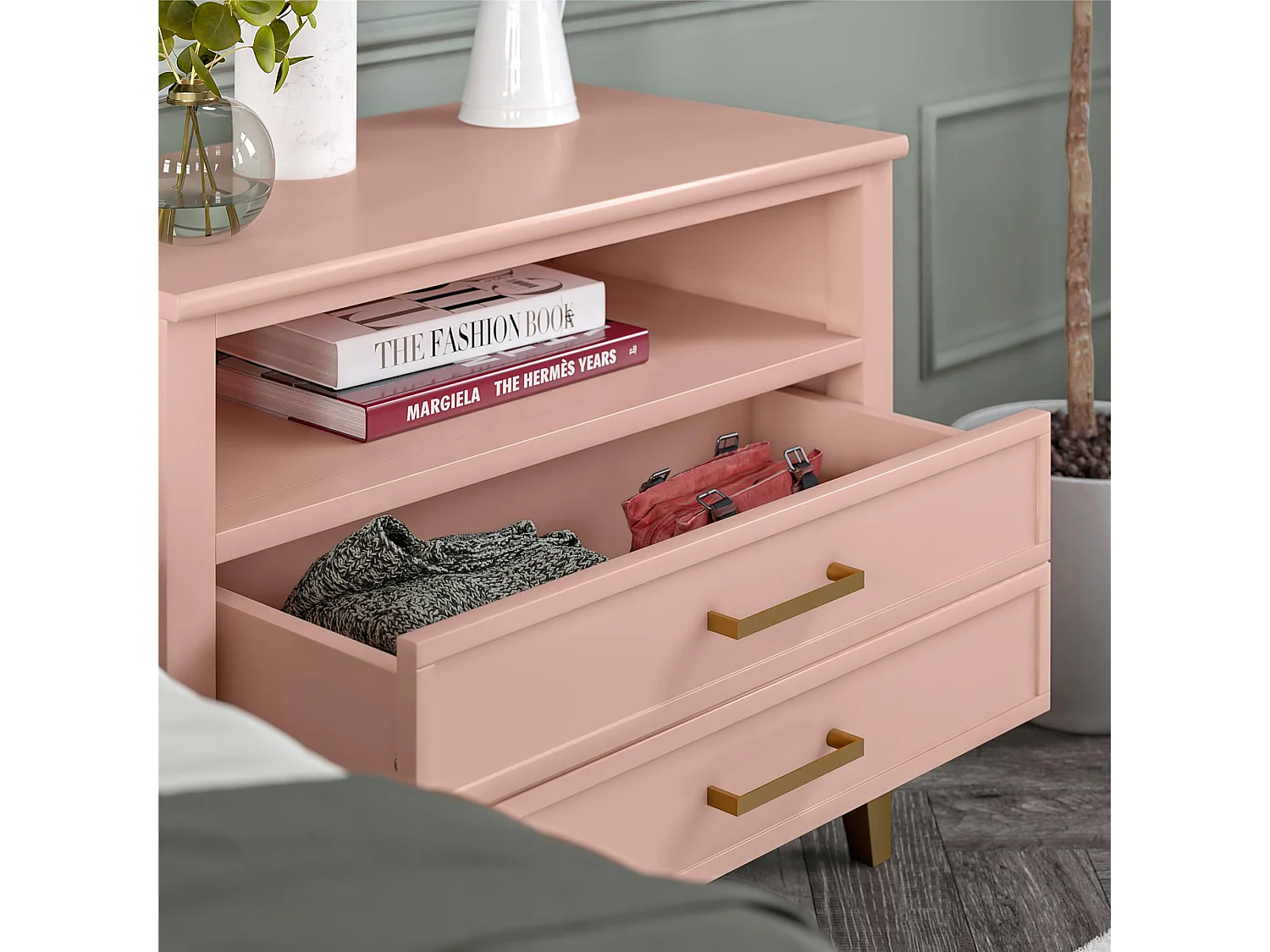 Westerleigh | Table de chevet à 1 tiroir et 1 étagère en rose